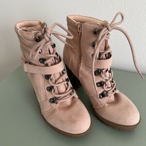 Chic Lace-Up Boots in Blush Pink